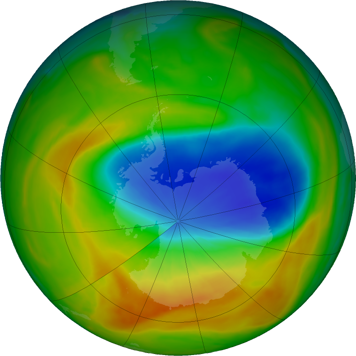 Antarctic ozone map for 20 October 2019